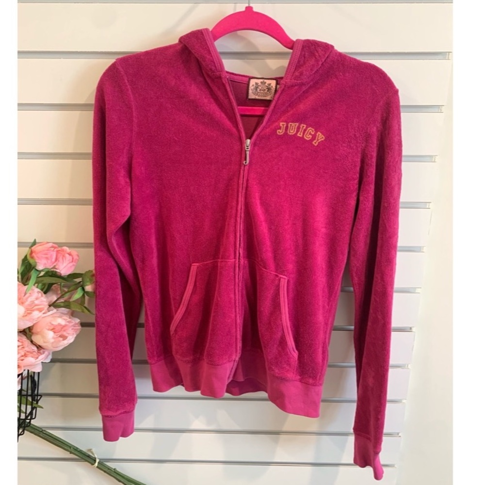 Juicy Couture terry cloth zip up raspberry color